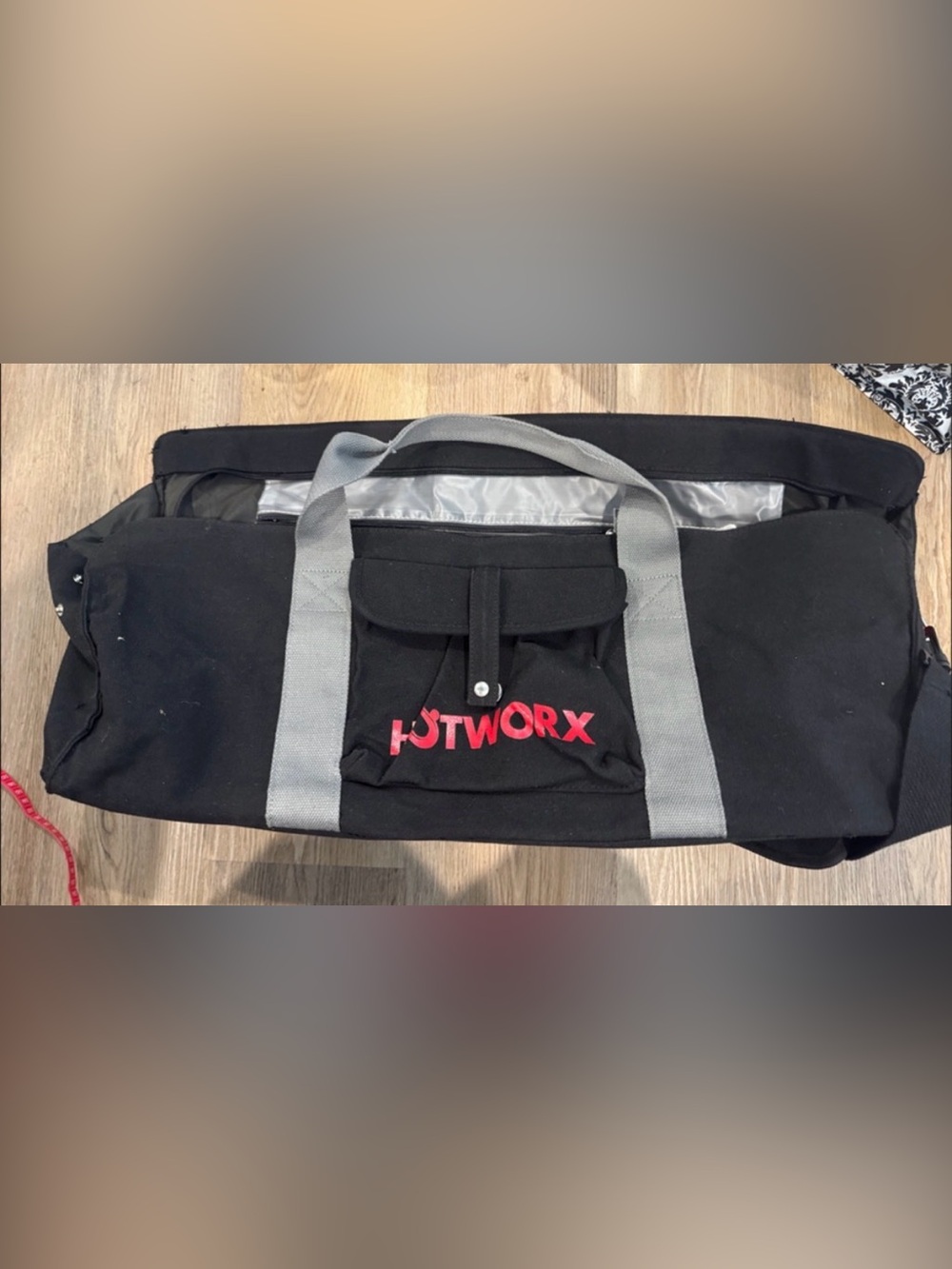 Hotworx Gym Bag Black Canvas Shoulder Strap Duffel Bag Holds Mat, Towel, Bands